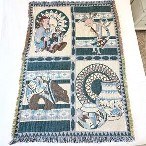 Native American Storyteller Woven Tapestry Blanket Beacon 46"x66" Bear Flute